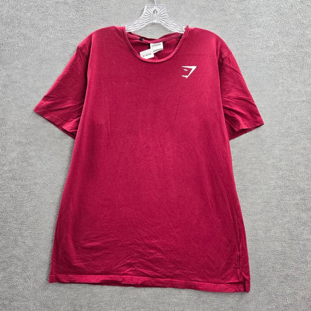 Gymshark Men Shirt Large Red Crest Logo Short Sleeve Crew Neck Tee READ